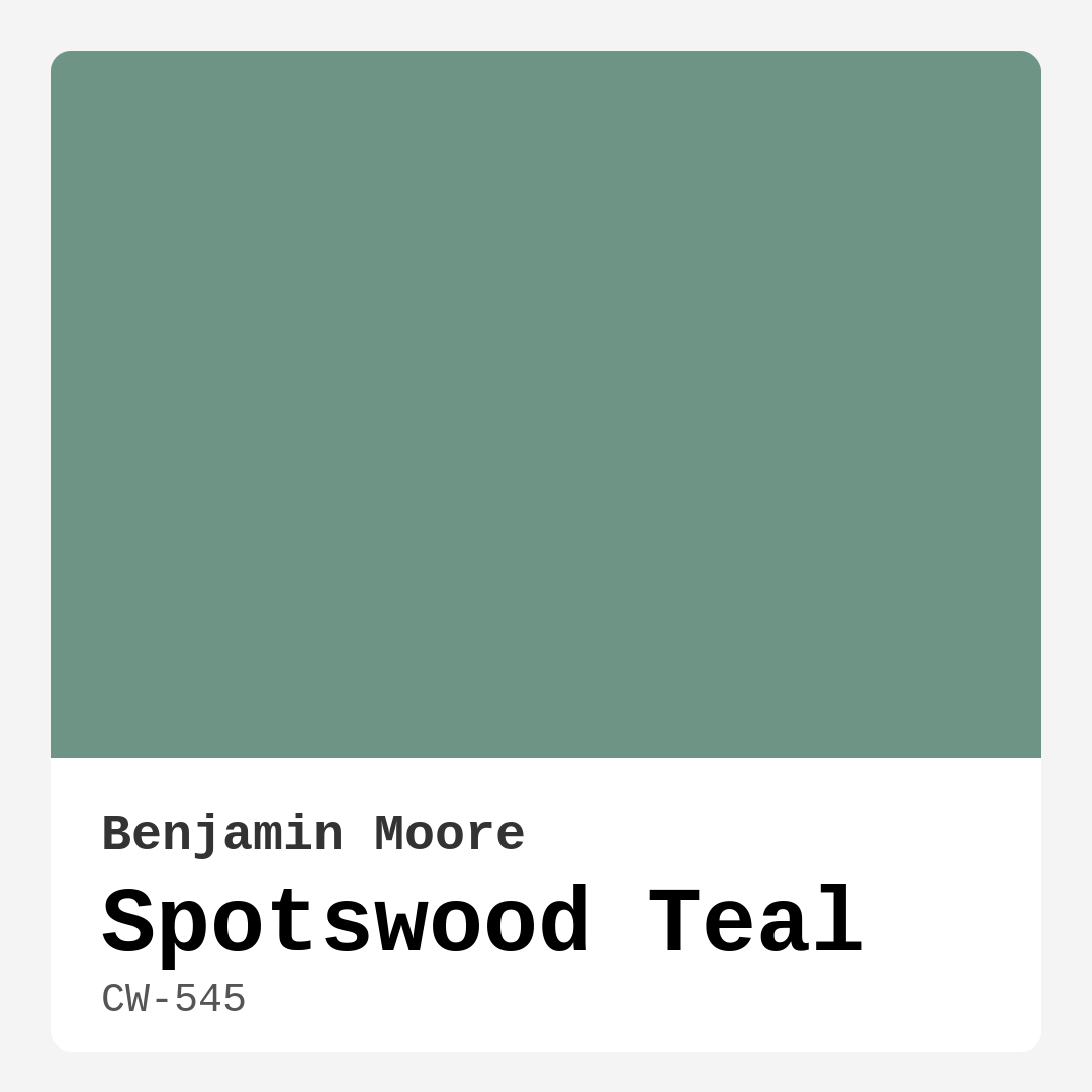Benjamin Moore Spotswood Teal CW-545 Real Images