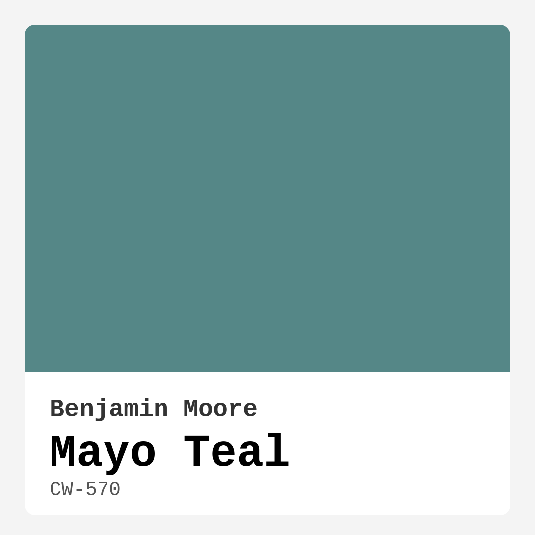Benjamin Moore Mayo Teal CW-570 Real Images