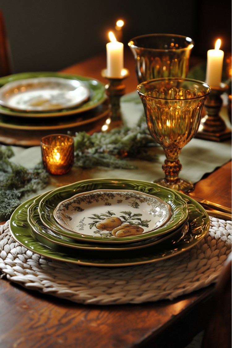 6. Sage Green and Amber Glassware