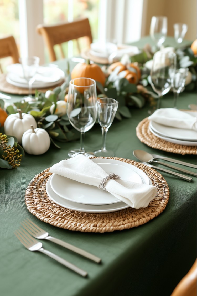 9. White Pumpkins & Sage Table Setting