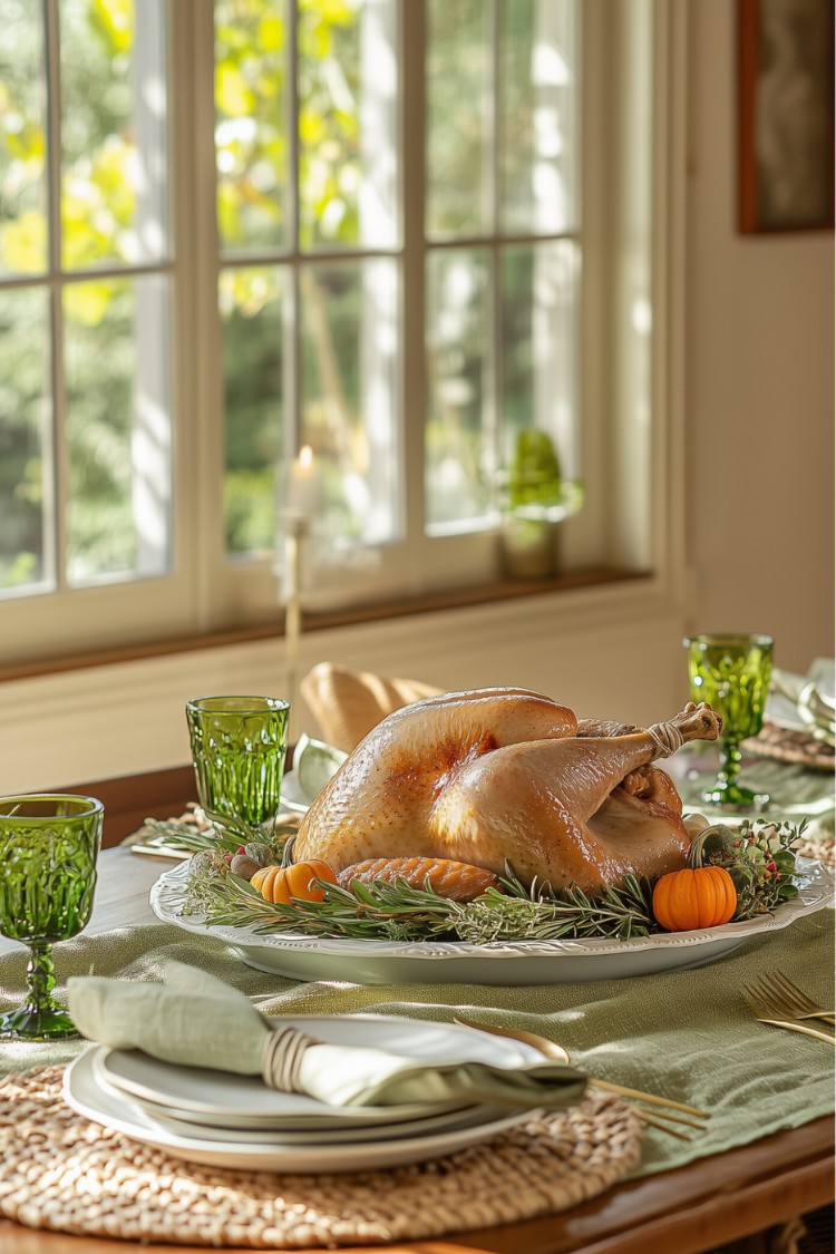 14. Green Glassware & Sage Green Napkins